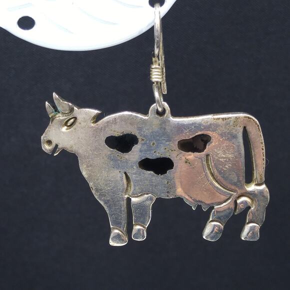Sterling Silver Cow Ear Wire Earrings, Stamped Mexico 925 - Picture 2 of 10